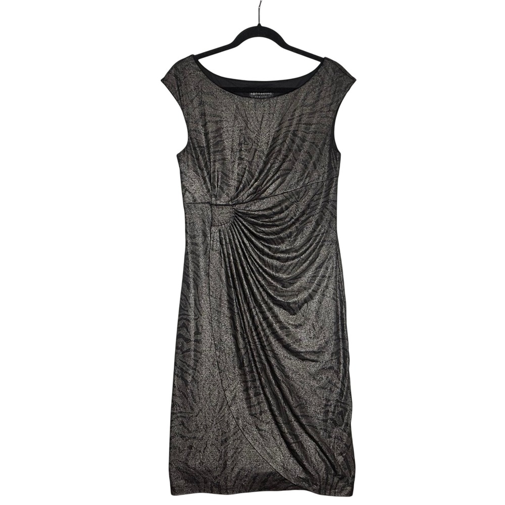 connected apparel Metallic Black & Silver Ruched Sheath Dress